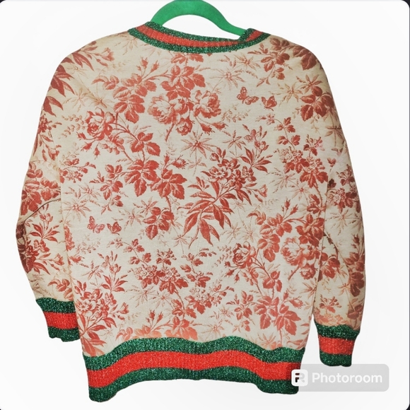 Gucci floral print green red stripe ribbed collar cuff neoprene scuba knit - Picture 2 of 4